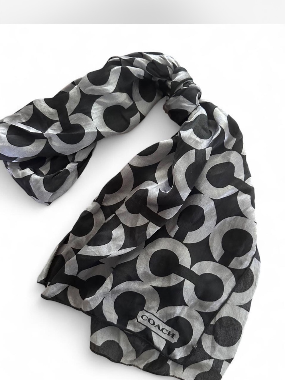 Coach silk black and silver signature scarf
